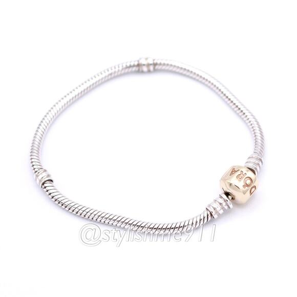 Authentic PANDORA Sterling Bracelet with 14K Gold Clasp - 590702-HG-B - Picture 2 of 11